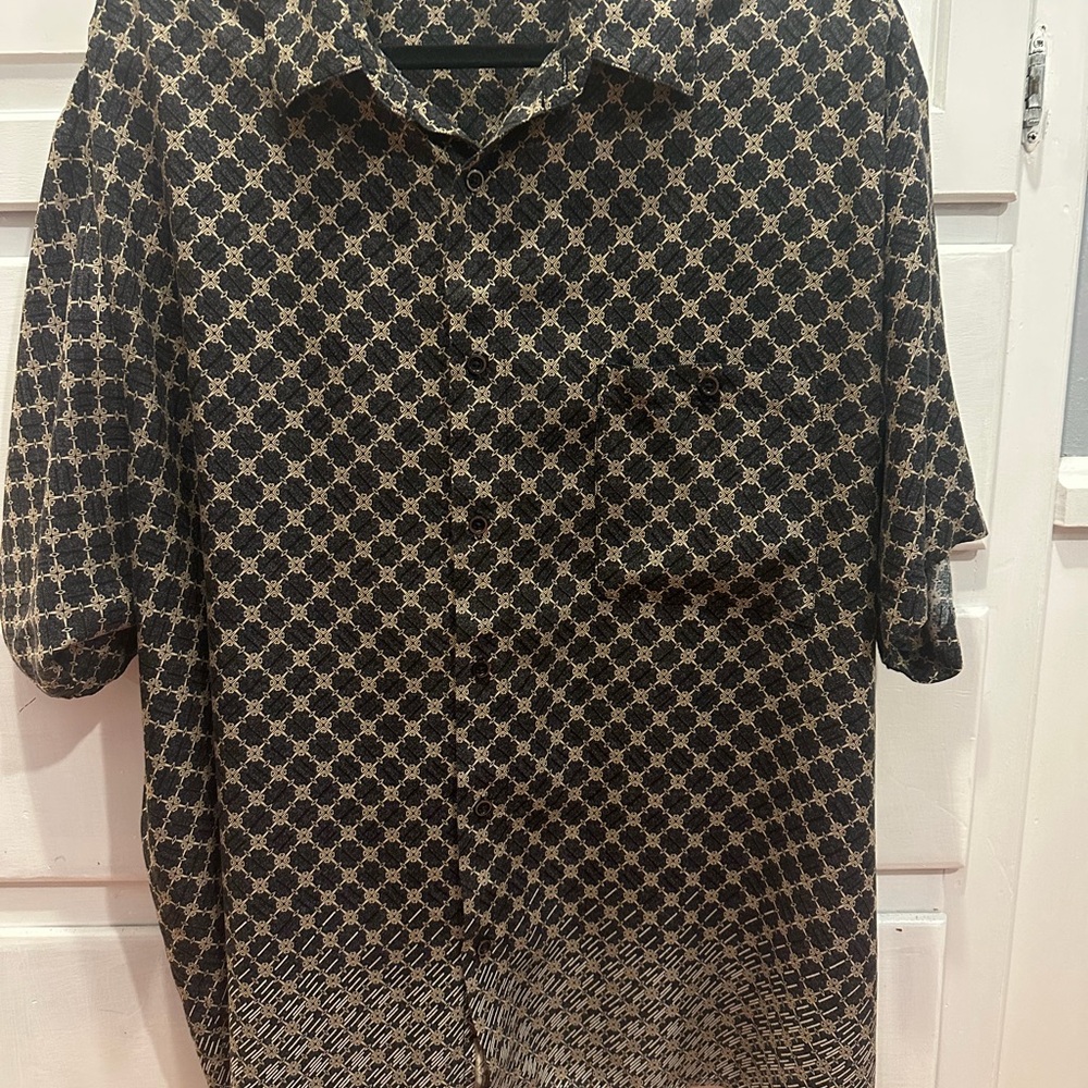 Natural Issues men’s Patterned Black and Tan camp shirt Shirt XXL